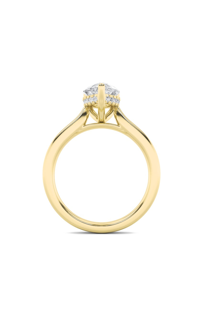 2Cttw Pear Shaped Lab Grown Diamond (F/VS) HiddenHalo Cathedral Shank Engagement Ring in 14K Gold