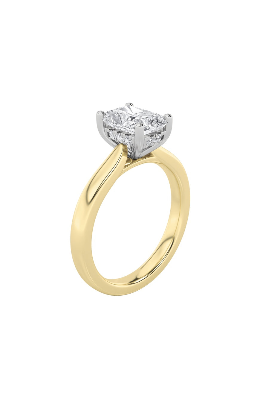 1.5Cttw Radiant Shaped Lab Grown Diamond (F/VVS) Hidden Halo Cathedral Shank Engagement Ring in 14KGold