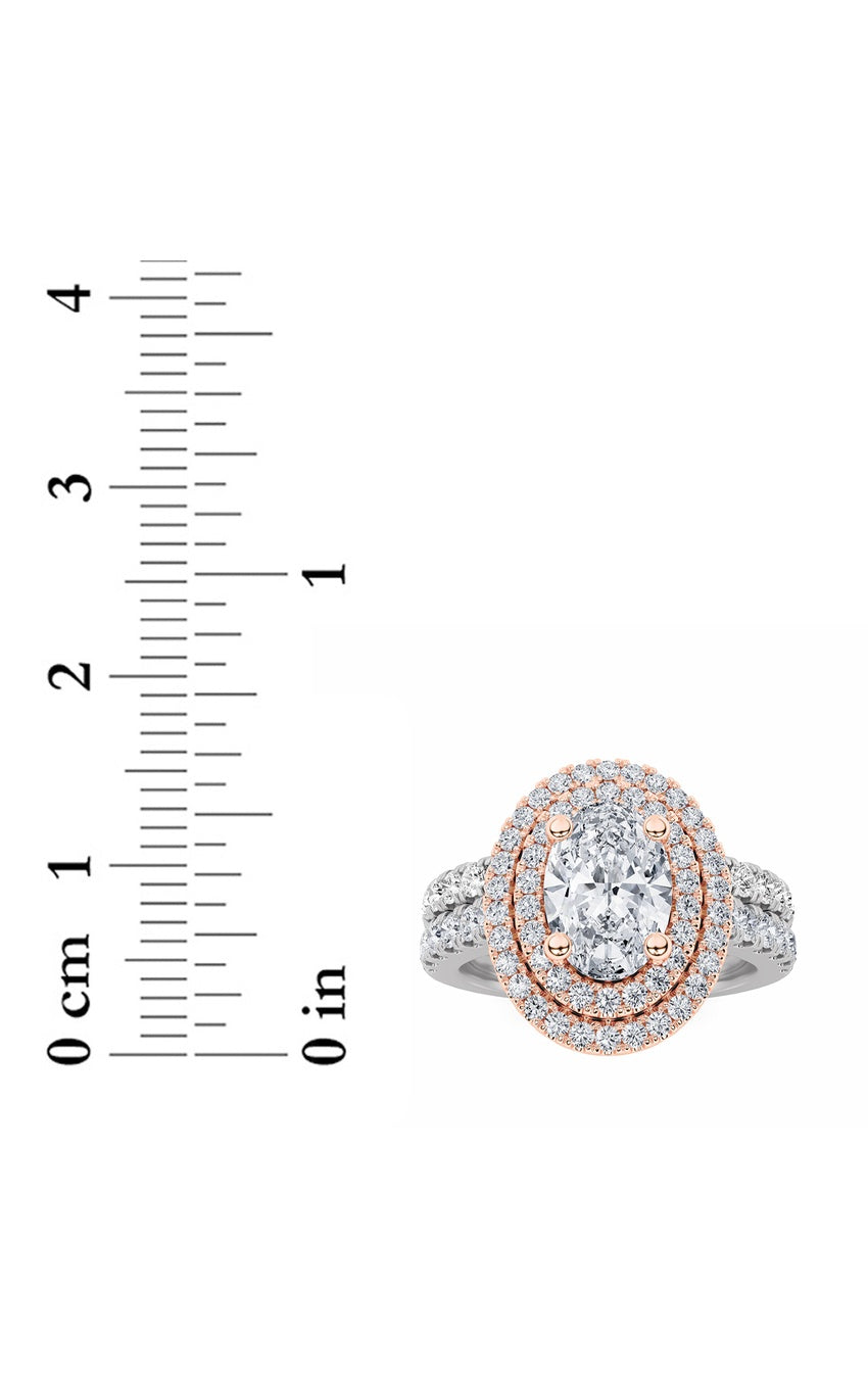 2Cttw Oval Shaped Lab Grown Diamond (F/VS) DoubleHalo Bridal Set Engagement Ring Set in 14K Gold
