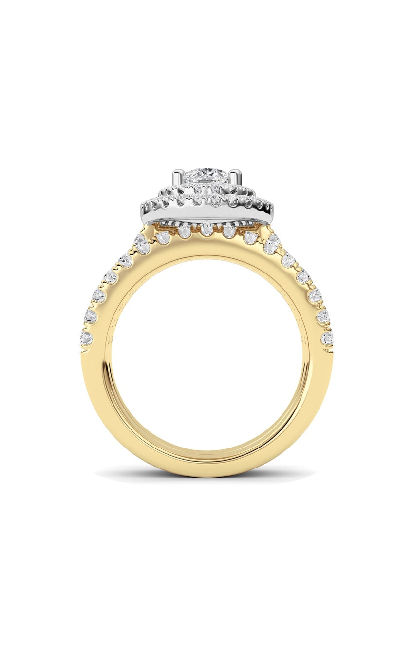 2Cttw Pear Shaped Lab Grown Diamond (F/VS) DoubleHalo Bridal Set Engagement Ring Set in 14K Gold
