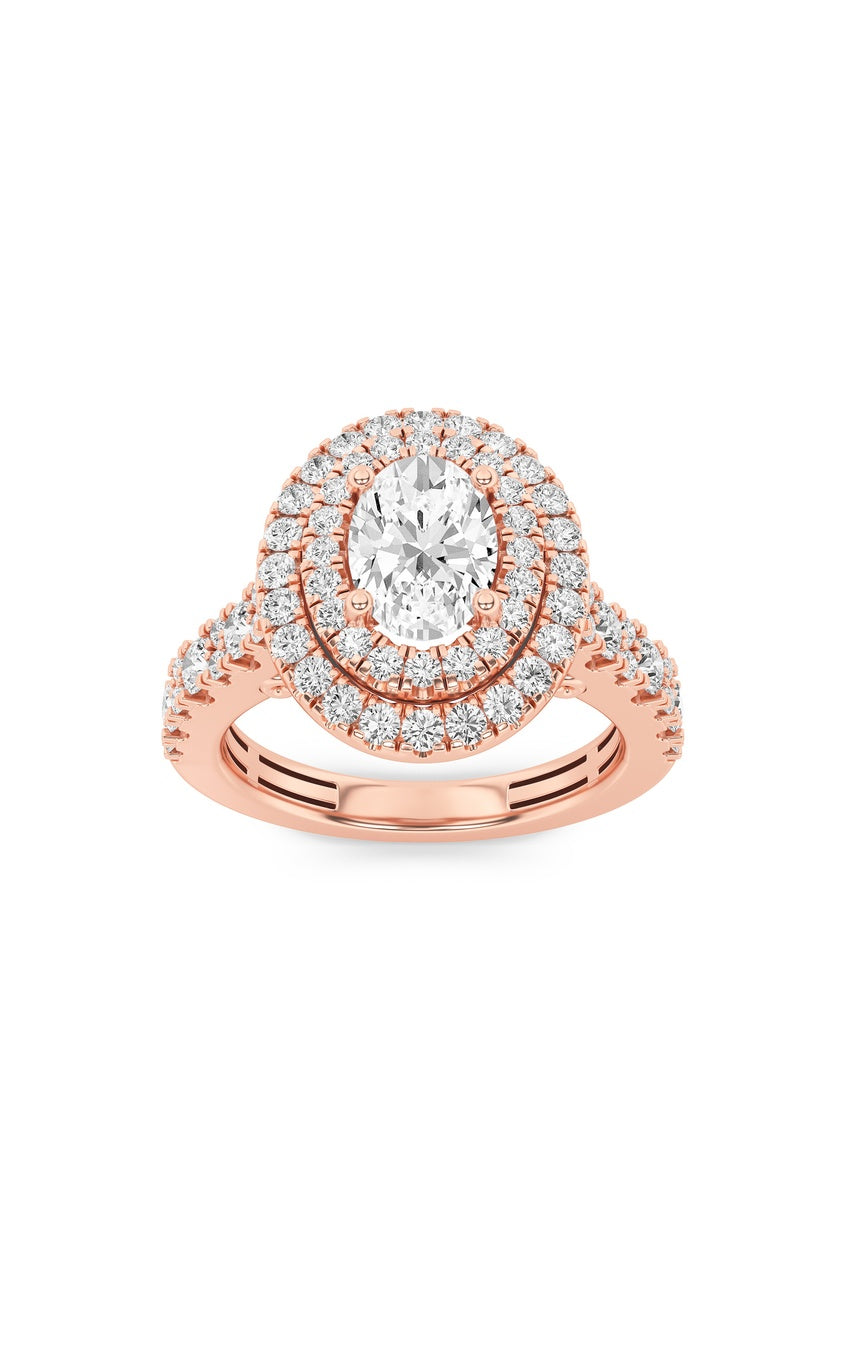 2Cttw Oval Shaped Lab Grown Diamond (F/VS) DoubleHalo Engagement Ring in 14K Gold
