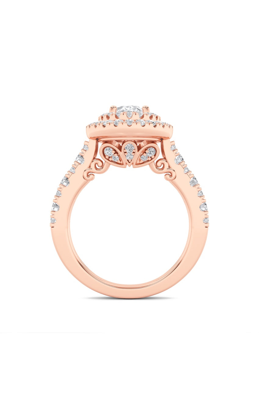 2Cttw Oval Shaped Lab Grown Diamond (F/VS) DoubleHalo Engagement Ring in 14K Gold