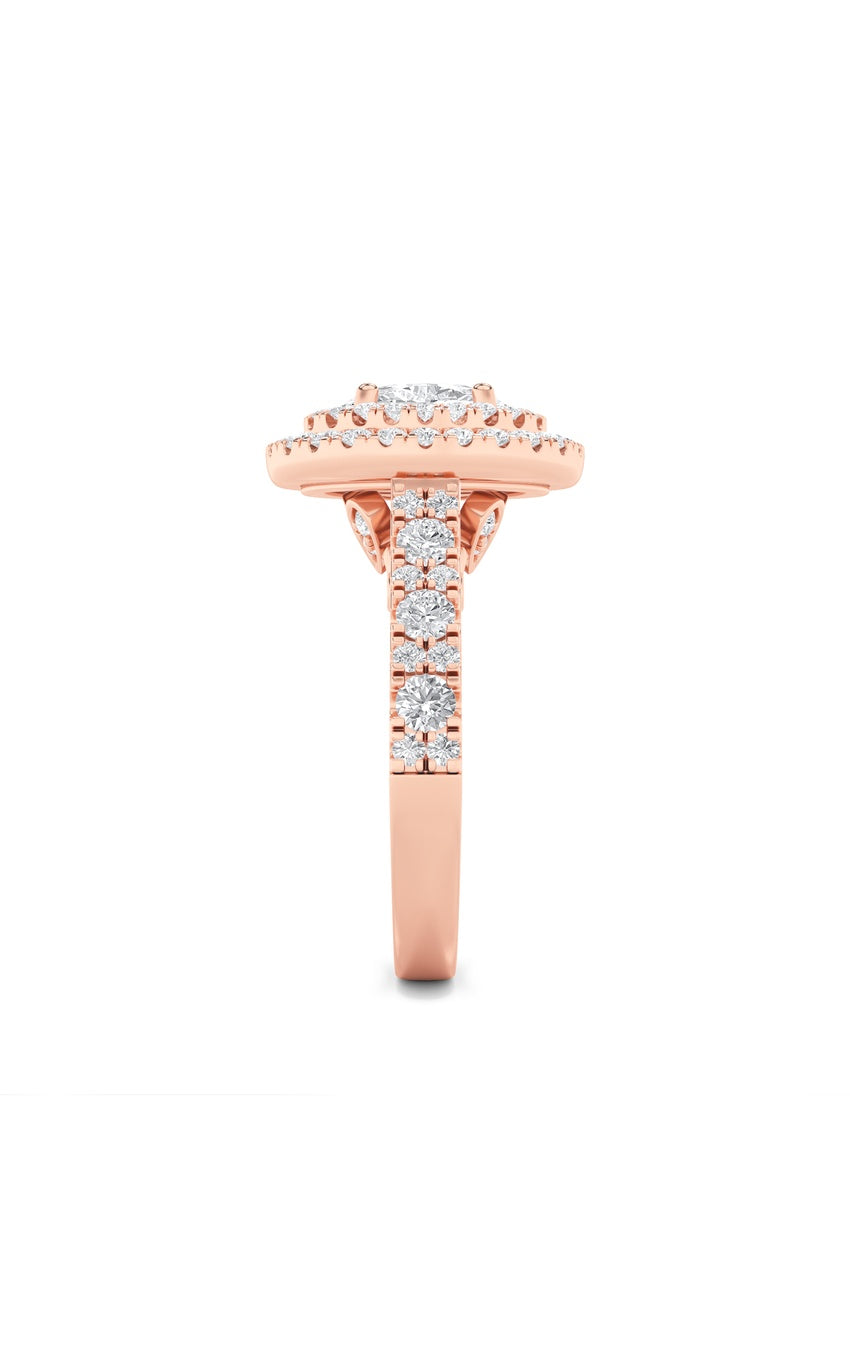 2Cttw Oval Shaped Lab Grown Diamond (F/VS) DoubleHalo Engagement Ring in 14K Gold