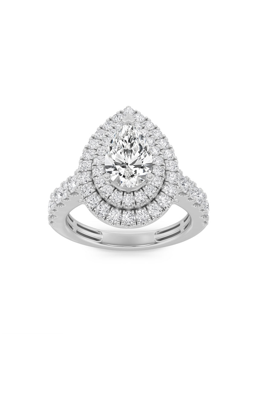 2Cttw Pear Shaped Lab Grown Diamond (F/VS) DoubleHalo Engagement Ring in 14K Gold