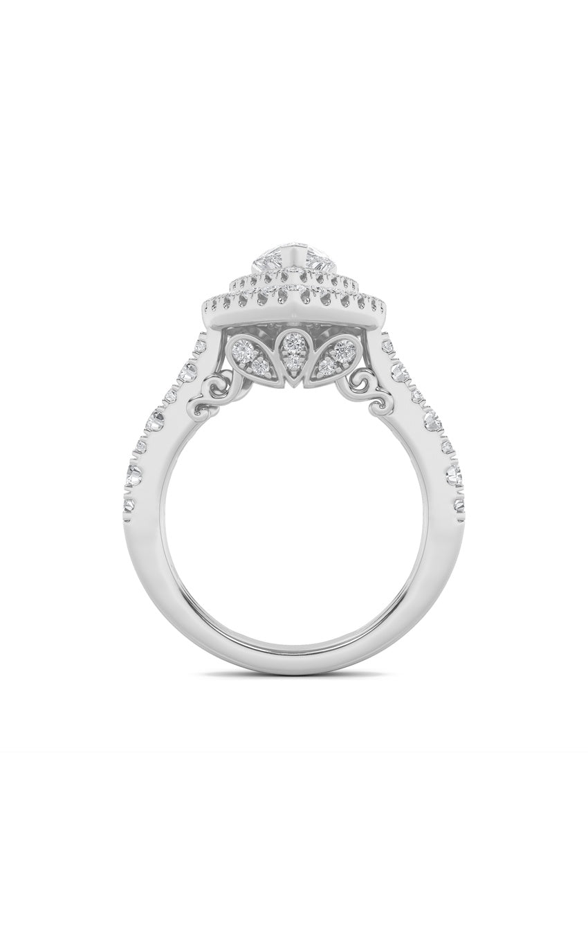 2Cttw Pear Shaped Lab Grown Diamond (F/VS) DoubleHalo Engagement Ring in 14K Gold