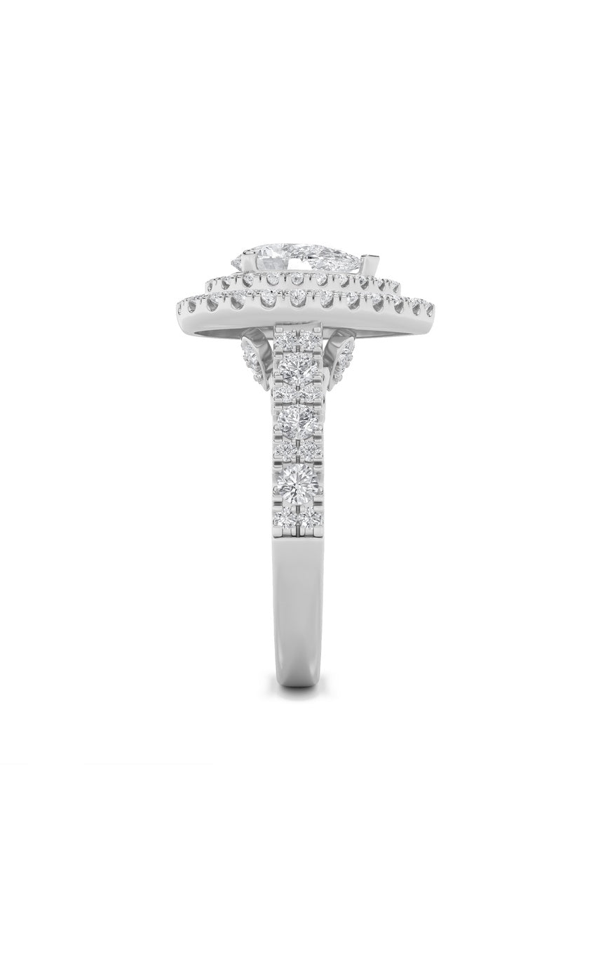 2Cttw Pear Shaped Lab Grown Diamond (F/VS) DoubleHalo Engagement Ring in 14K Gold