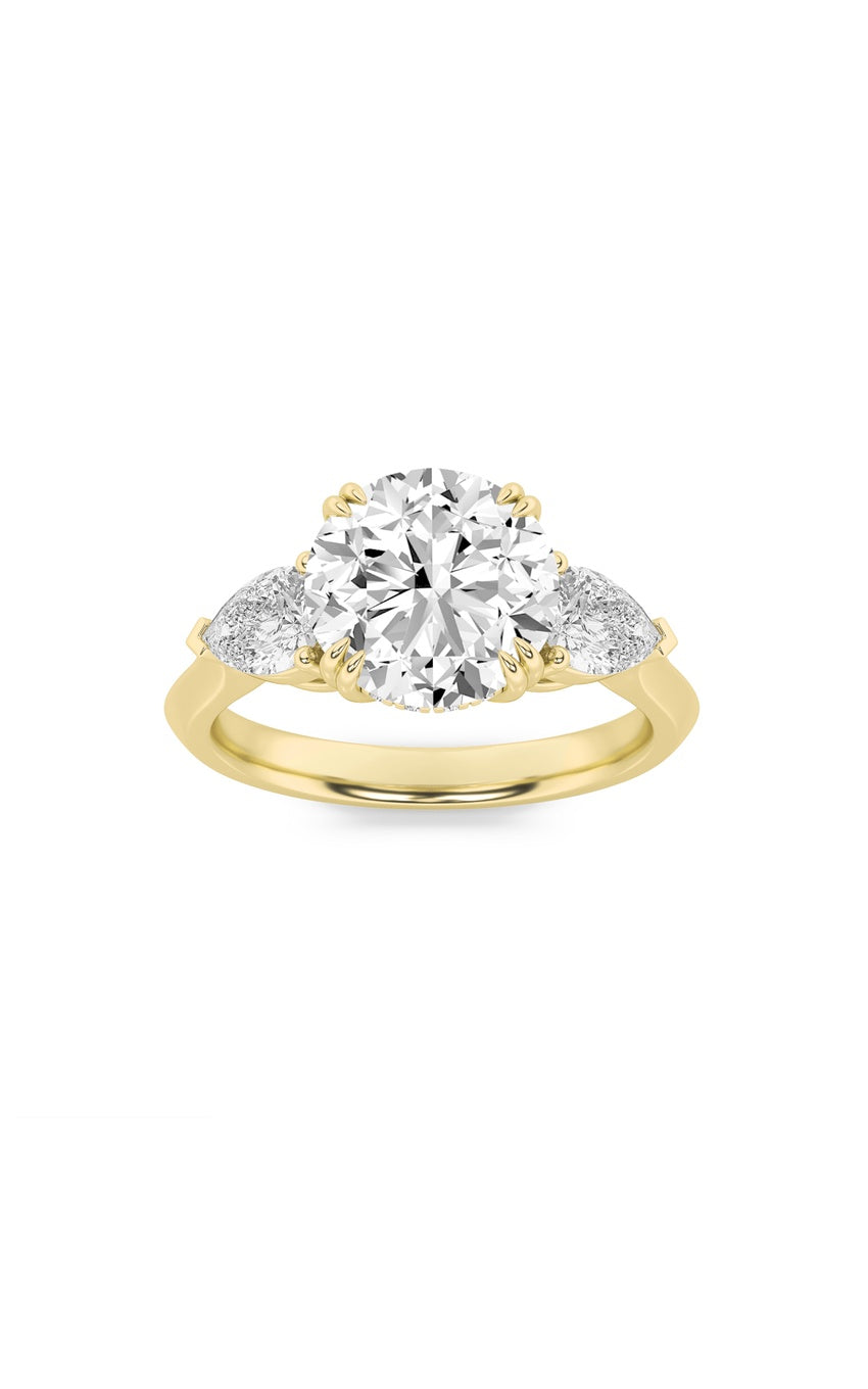 3Cttw Round Shaped Lab Grown Diamond (F/VS) ThreeStone Hidden Halo Ring in 14K Gold