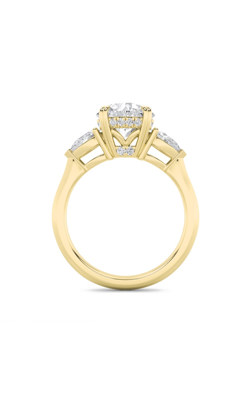 3Cttw Round Shaped Lab Grown Diamond (F/VS) ThreeStone Hidden Halo Ring in 14K Gold
