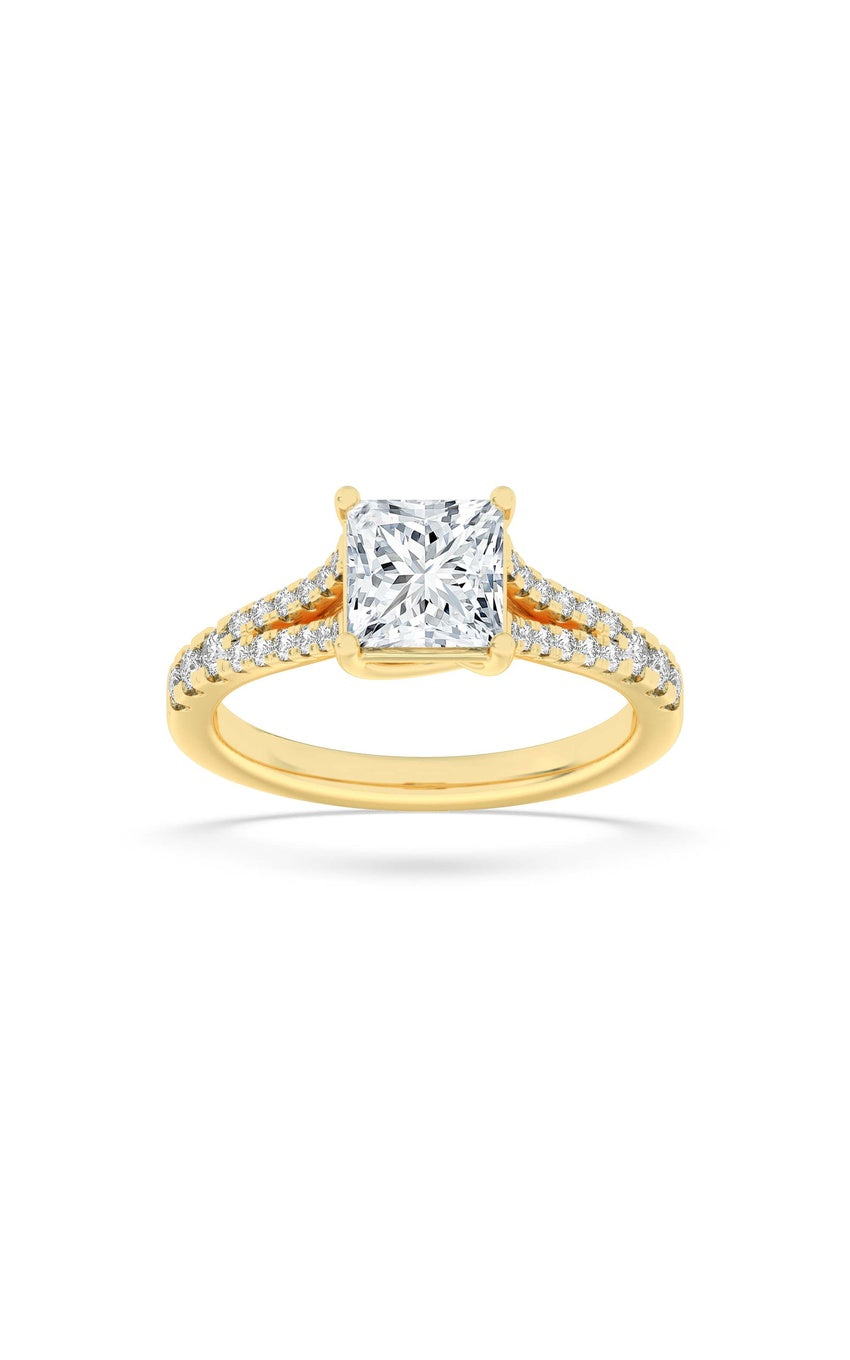 2Cttw Princess Shaped Lab Grown Diamond (F/VS) Split Shank Trellis Engagement Ring in 14K Gold
