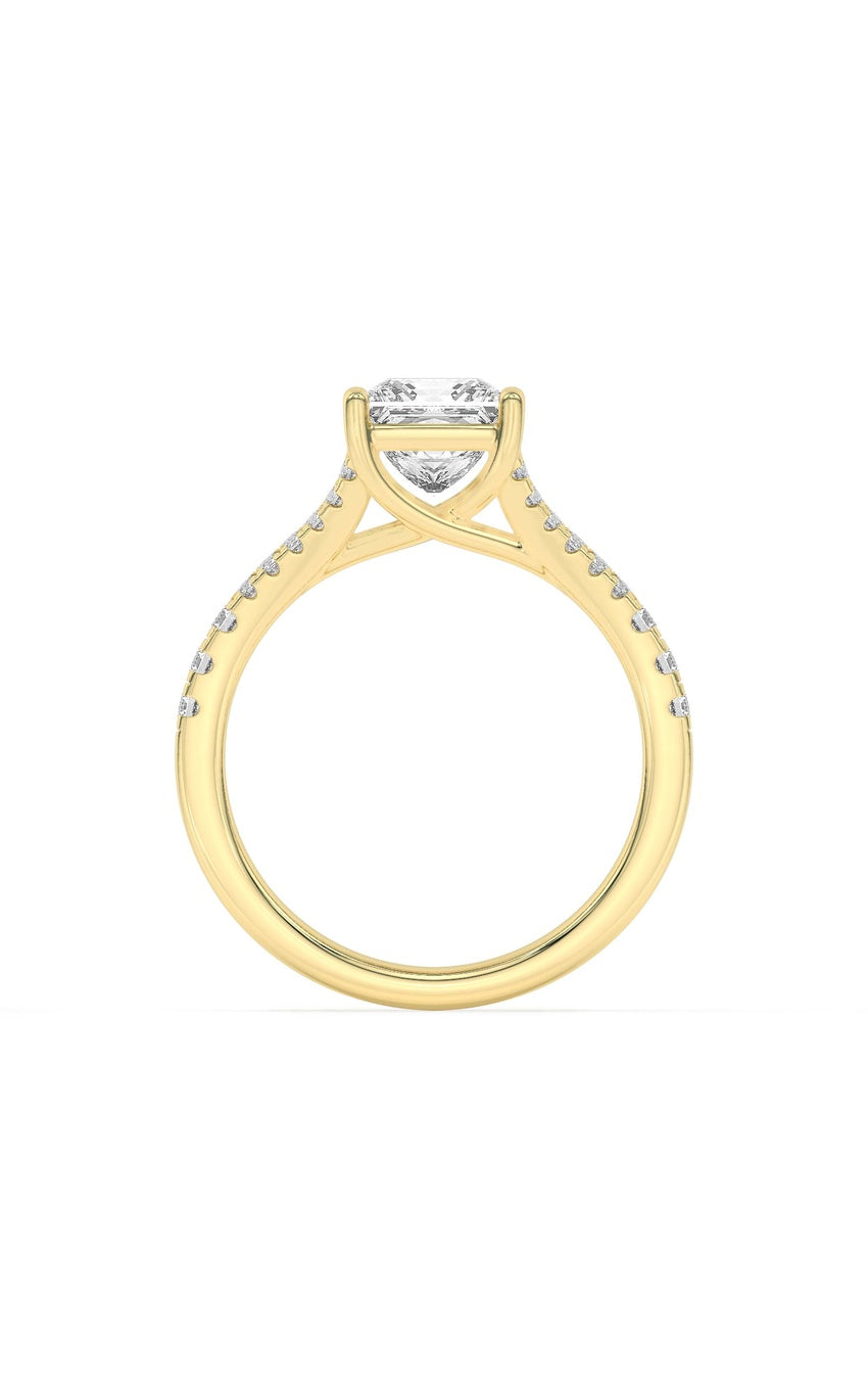 2Cttw Princess Shaped Lab Grown Diamond (F/VS) Split Shank Trellis Engagement Ring in 14K Gold