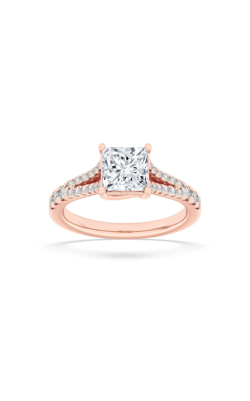 2Cttw Princess Shaped Lab Grown Diamond (F/VS) Split Shank Trellis Engagement Ring in 14K Gold