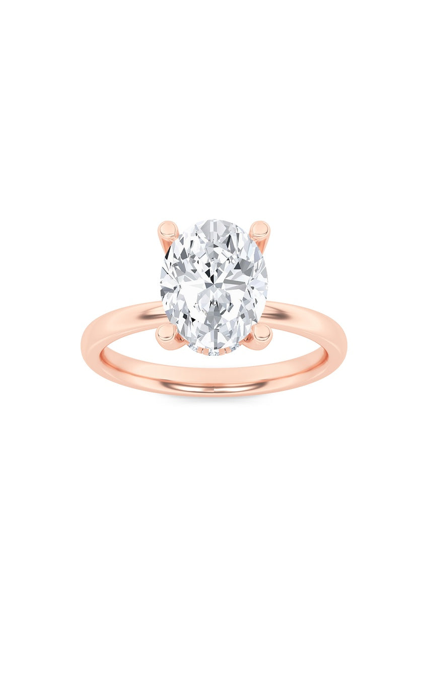 2Cttw Oval Shaped Lab Grown Diamond (F/VS) HiddenHalo Petite Shank Ring in 14K Gold