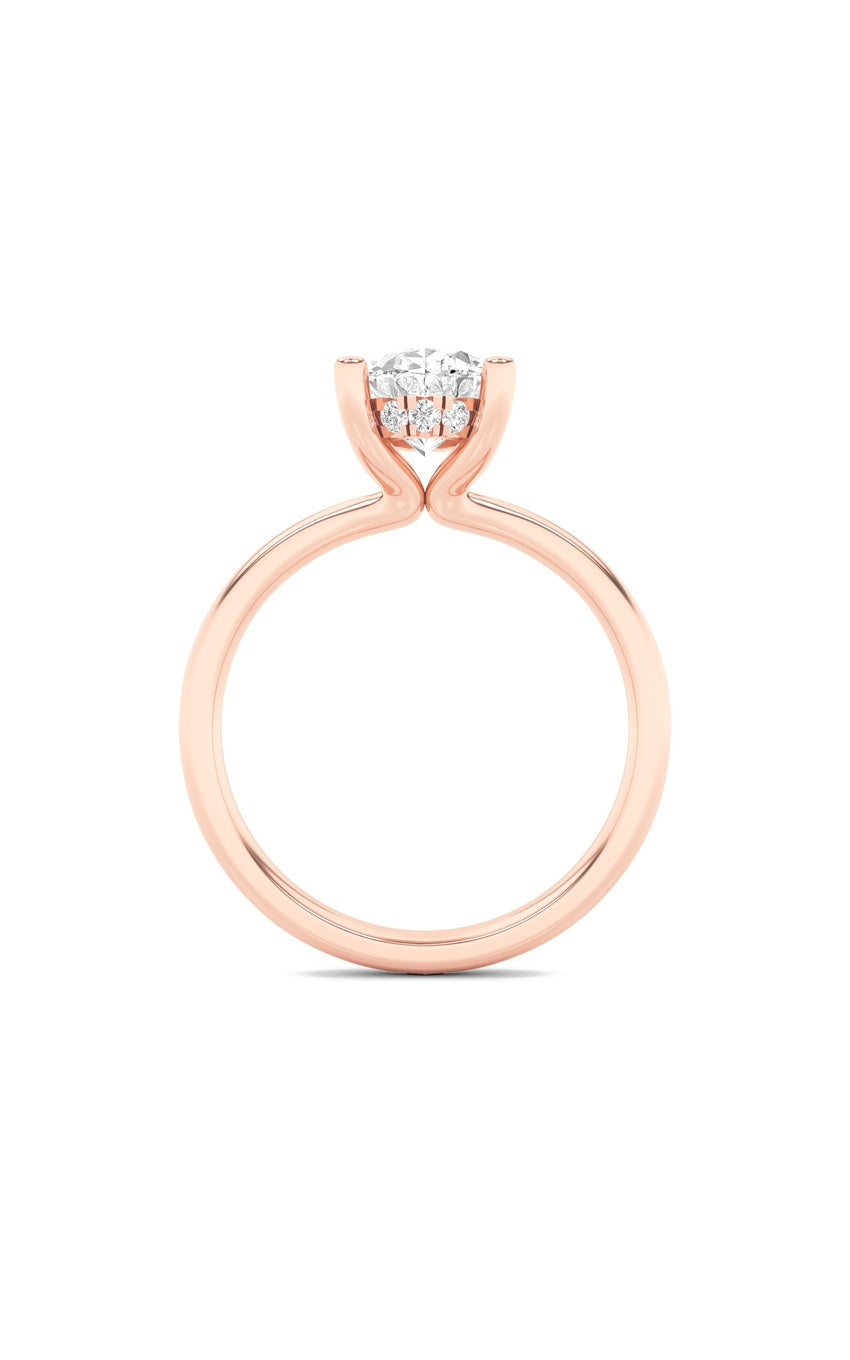 2Cttw Oval Shaped Lab Grown Diamond (F/VS) HiddenHalo Petite Shank Ring in 14K Gold