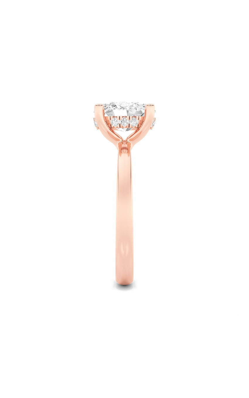 2Cttw Oval Shaped Lab Grown Diamond (F/VS) HiddenHalo Petite Shank Ring in 14K Gold