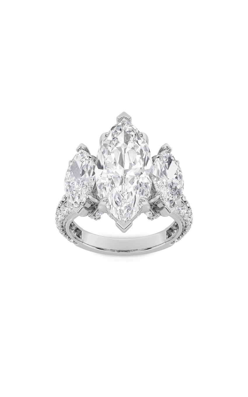 7.75Cttw Marquise Shaped Lab Grown Diamond (F/VS) Bold Statement Accented Ring in 14K Gold