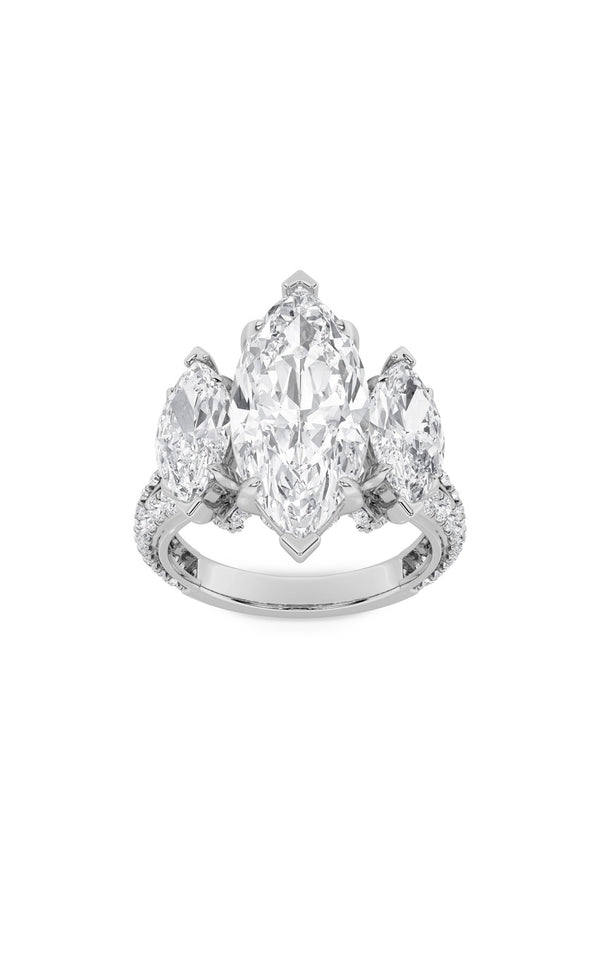 7.75Cttw Marquise Shaped Lab Grown Diamond (F/VS) Bold Statement Accented Ring in 14K Gold