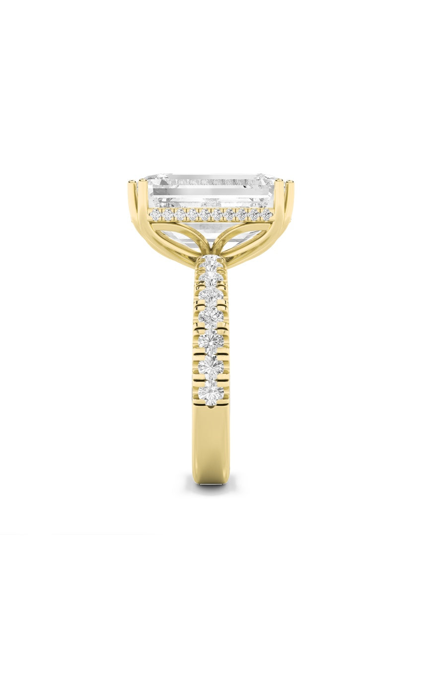 10.25Cttw Emerald Shaped Lab Grown Diamond (G/VS)Bold Statement Accented Ring in 14K Gold