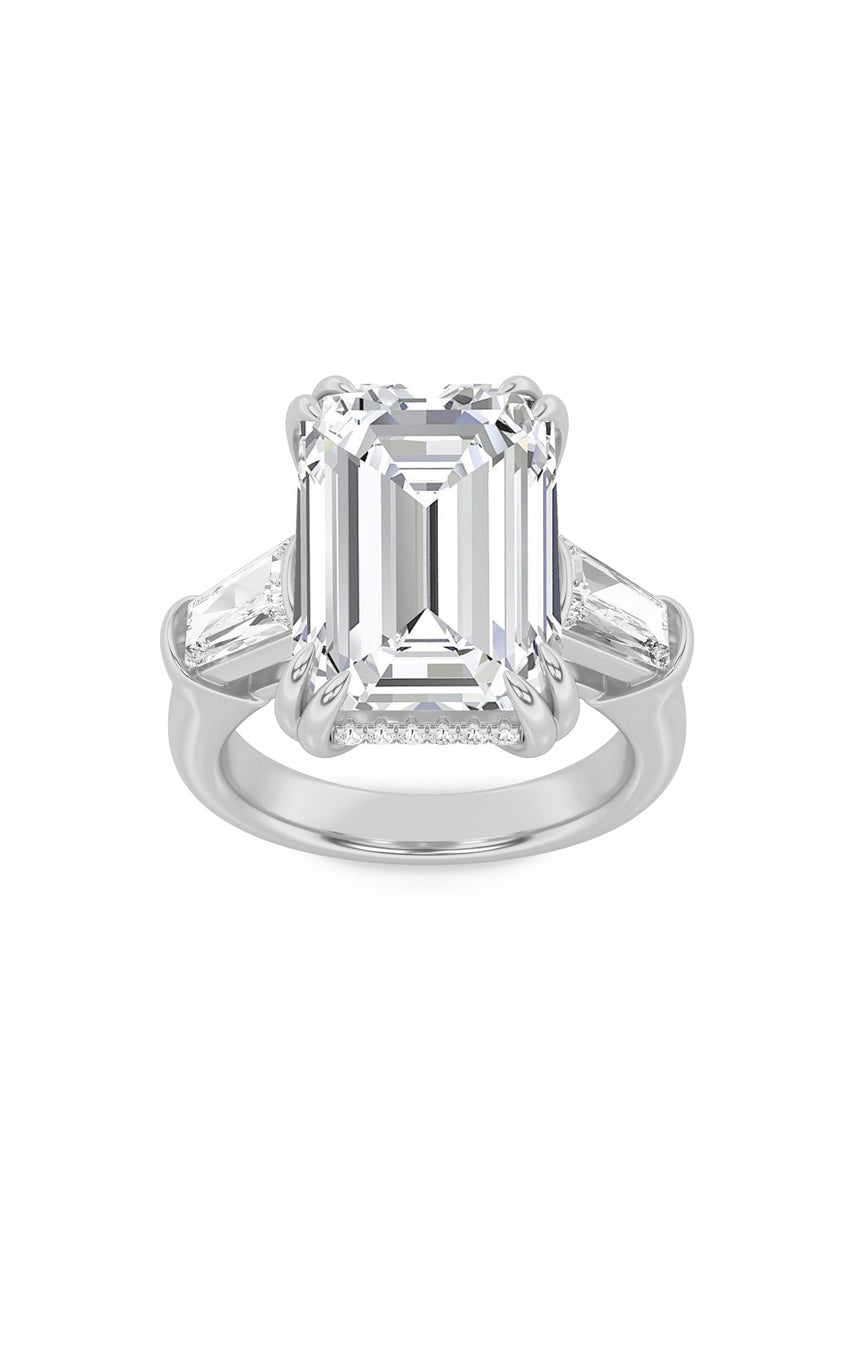 9Cttw Emerald Shaped Lab Grown Diamond (F/VS) Bold Statement Accented Ring in 14K Gold
