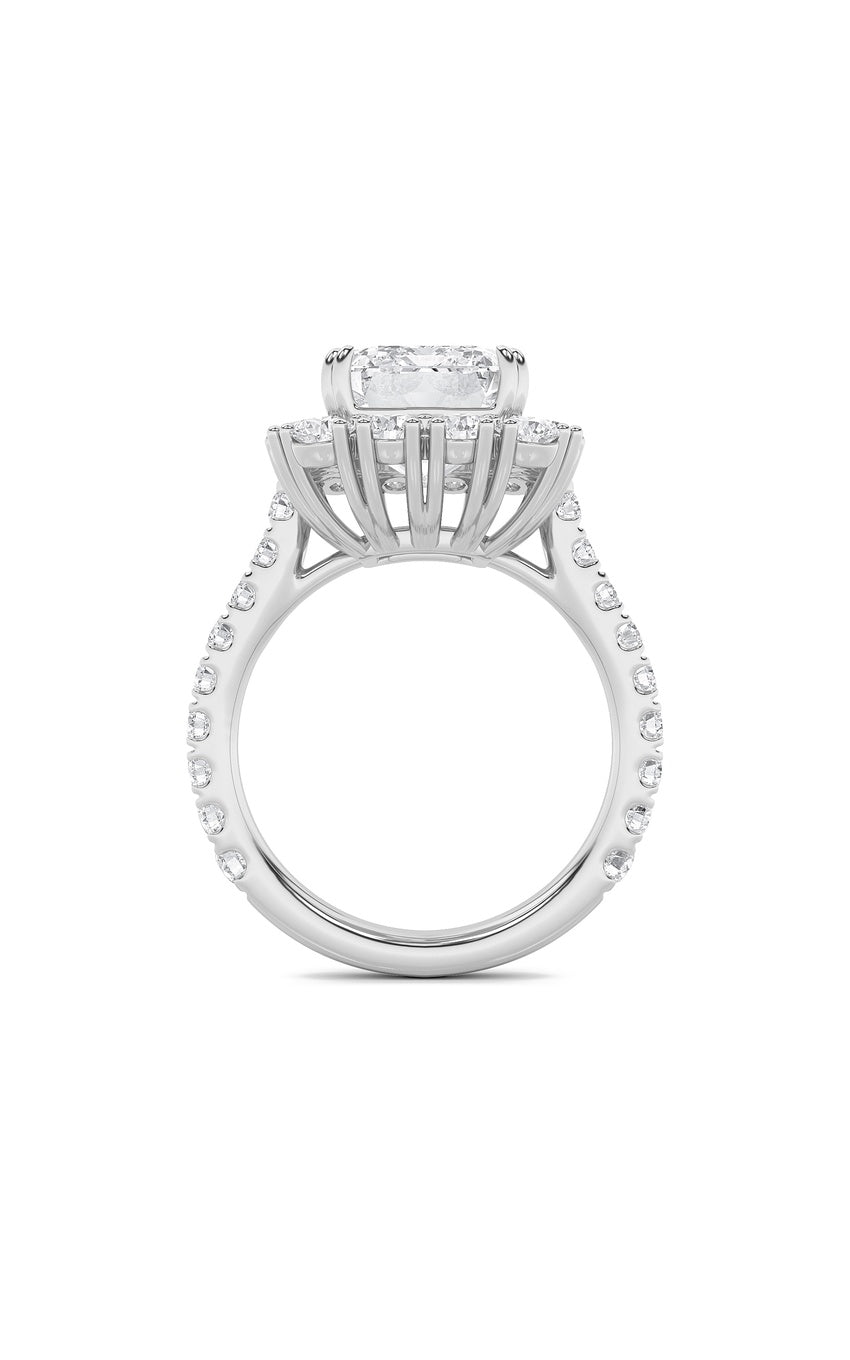 7.25Cttw Emerald Shaped Lab Grown Diamond (F/VS) Bold Statement Accented  Ring in 14K Gold