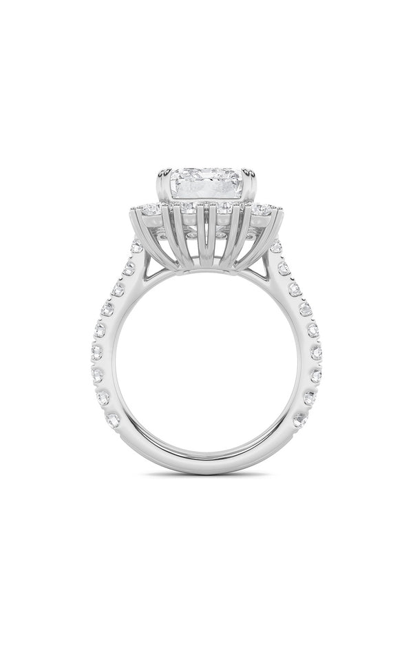 7.25Cttw Emerald Shaped Lab Grown Diamond (F/VS) Bold Statement Accented  Ring in 14K Gold