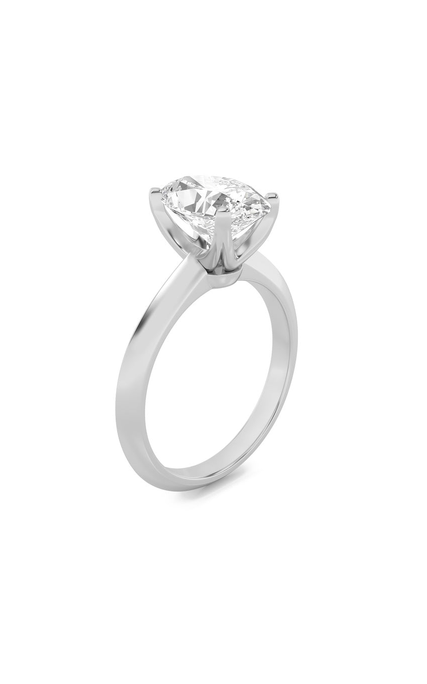 3Cttw Oval Shaped Lab Grown Diamond (F/VS) Knife Edge Shank Solitaire Engagement Ring in 14K Gold