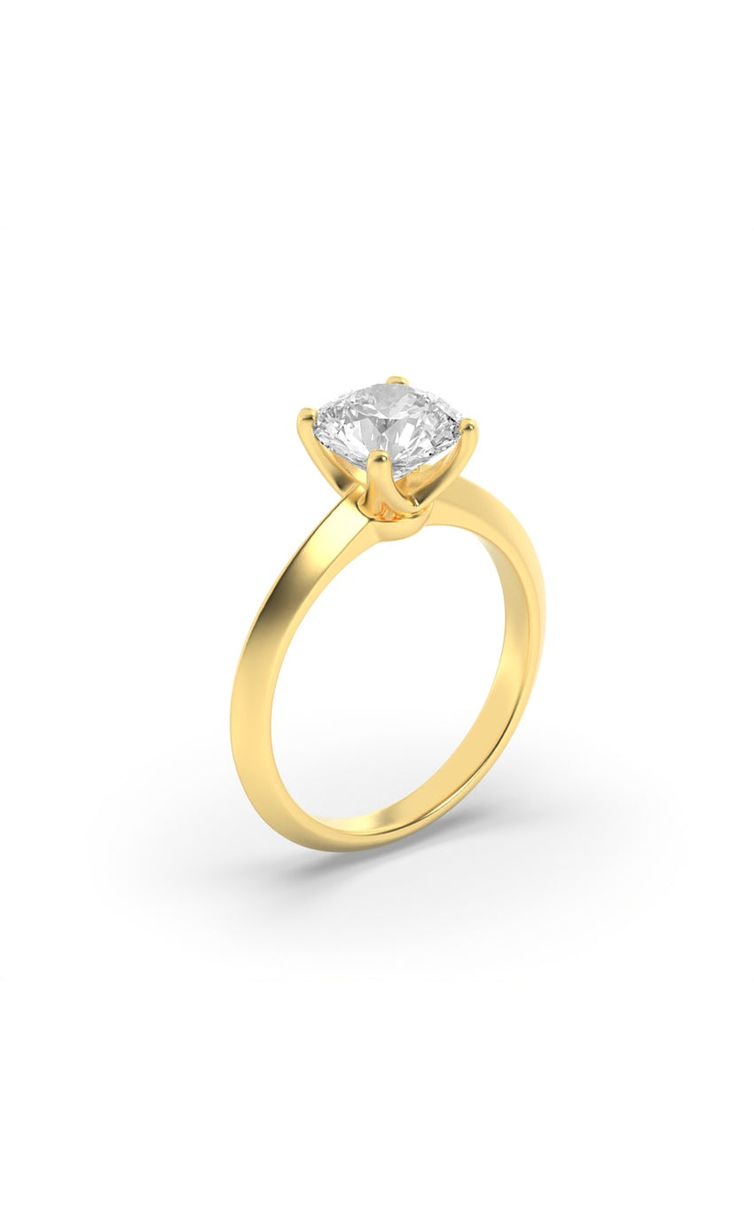 3Cttw Round Shaped Lab Grown Diamond (F/VS) KnifeEdge Shank Solitaire Engagement Ring in 14K Gold