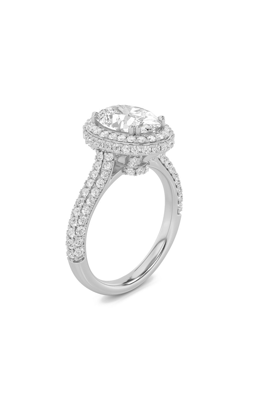 3Cttw Oval Shaped Lab Grown Diamond (F/VS) Halo Accented Engagement Ring in 14K Gold