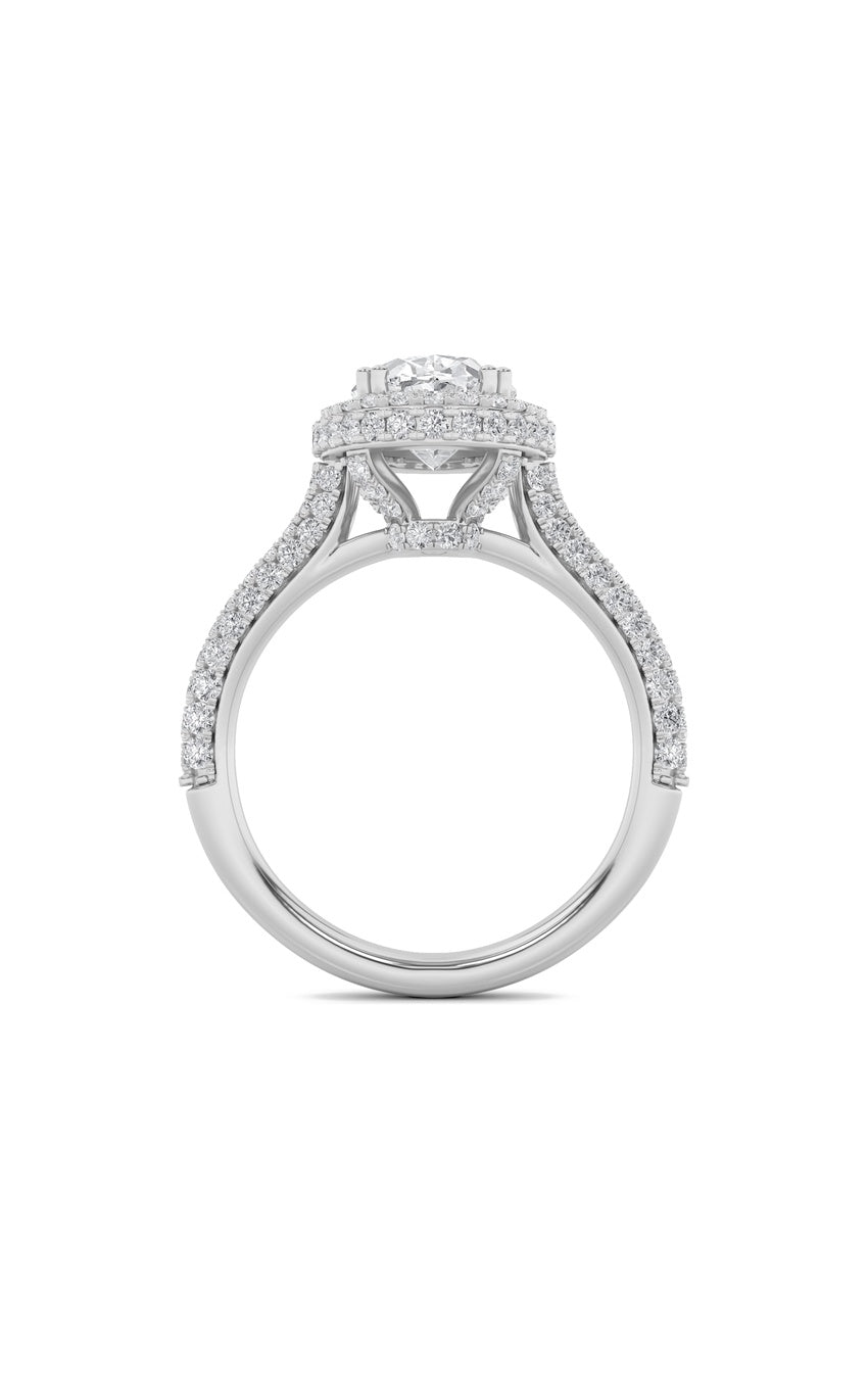 3Cttw Oval Shaped Lab Grown Diamond (F/VS) Halo Accented Engagement Ring in 14K Gold