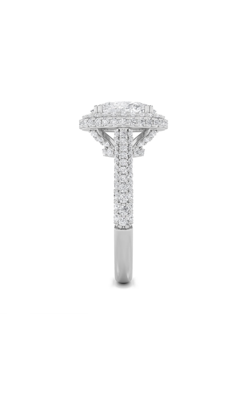 3Cttw Oval Shaped Lab Grown Diamond (F/VS) Halo Accented Engagement Ring in 14K Gold