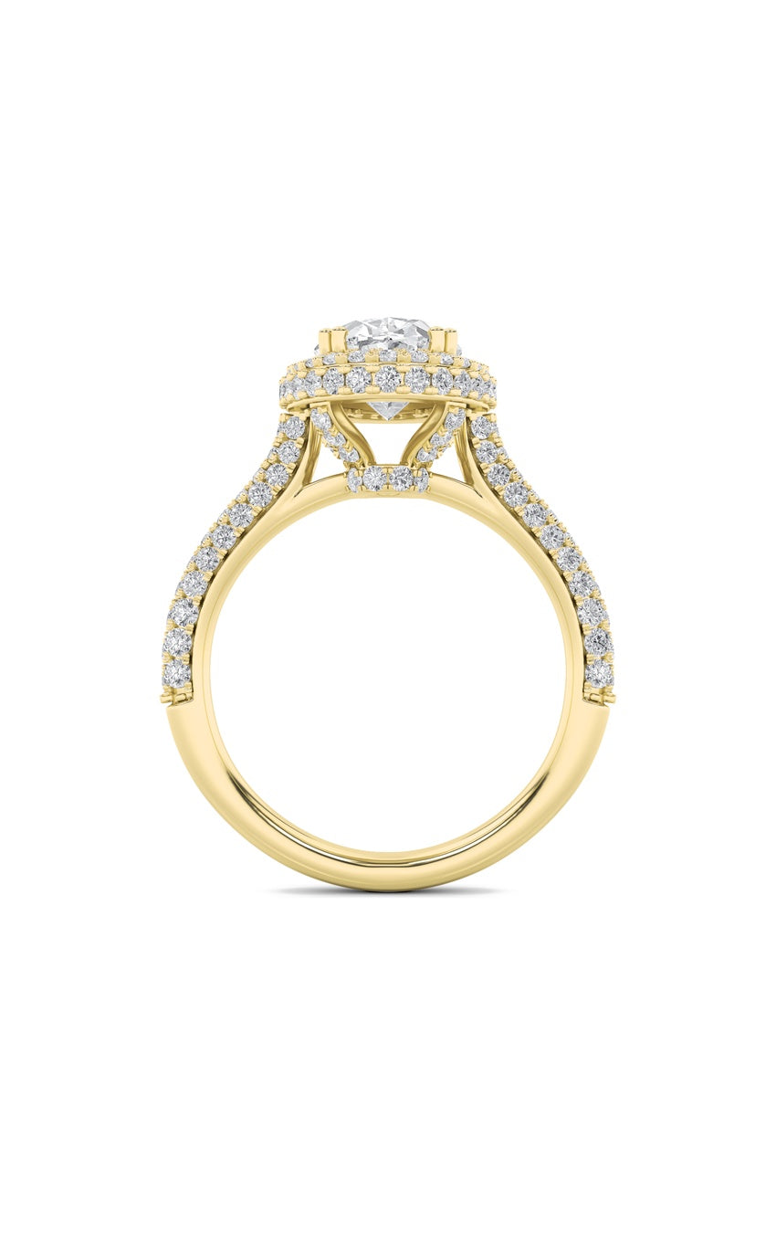 3Cttw Oval Shaped Lab Grown Diamond (F/VS) Halo Accented Engagement Ring in 14K Gold