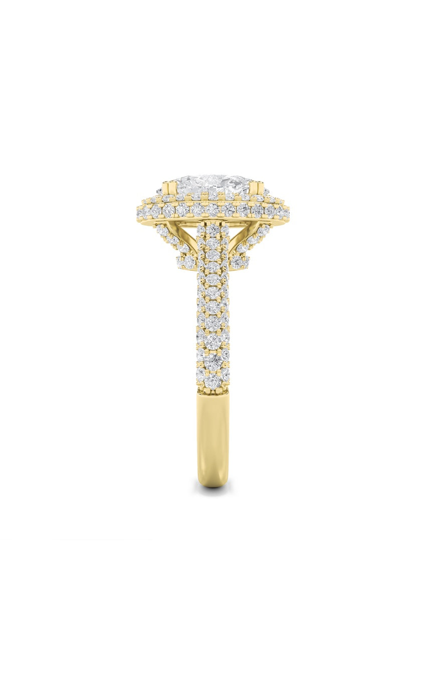 3Cttw Oval Shaped Lab Grown Diamond (F/VS) Halo Accented Engagement Ring in 14K Gold