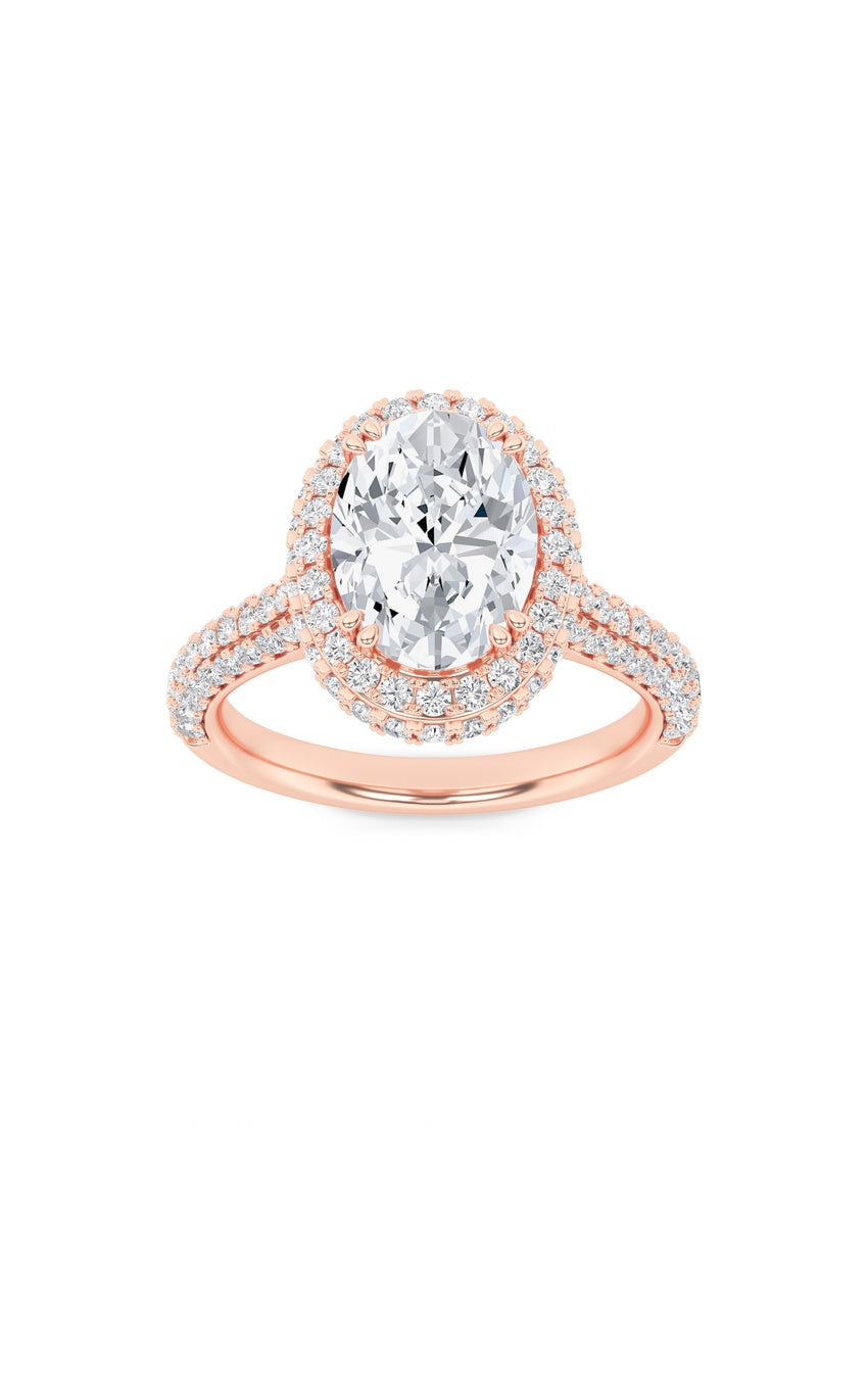 3Cttw Oval Shaped Lab Grown Diamond (F/VS) Halo Accented Engagement Ring in 14K Gold