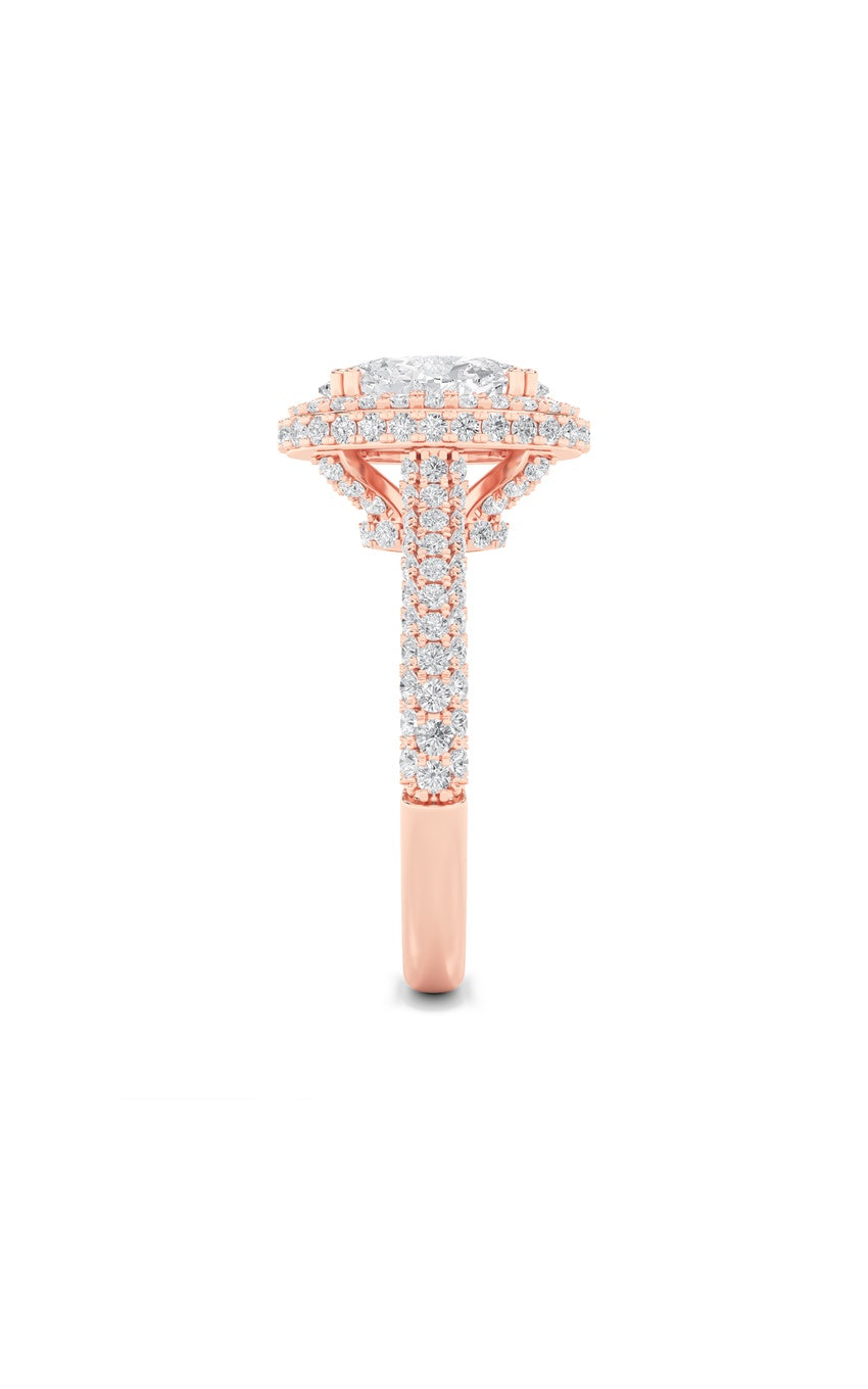3Cttw Oval Shaped Lab Grown Diamond (F/VS) Halo Accented Engagement Ring in 14K Gold