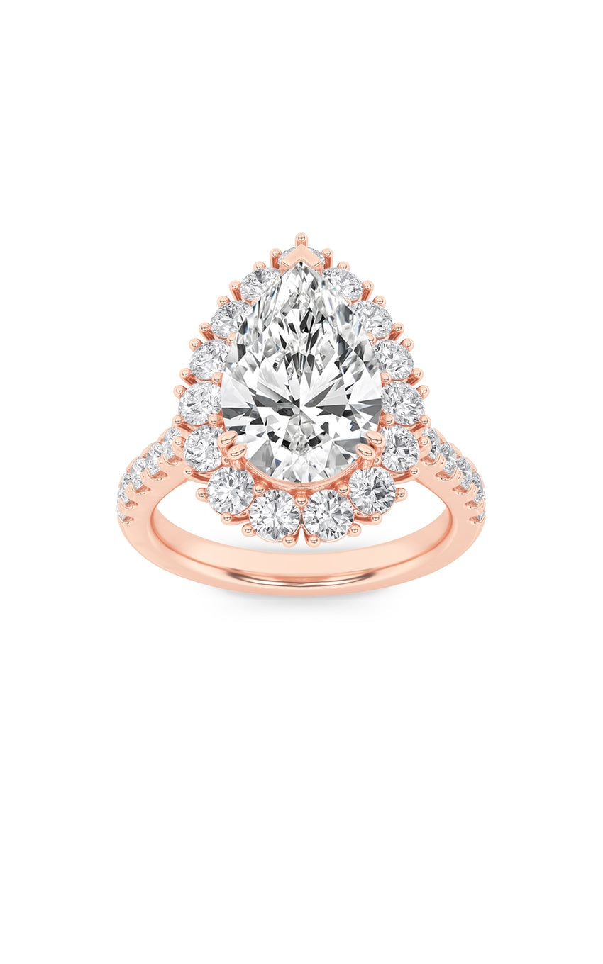 4Cttw Pear Shaped Lab Grown Diamond (F/VS) Bold Classic Engagement Ring in 14K Gold