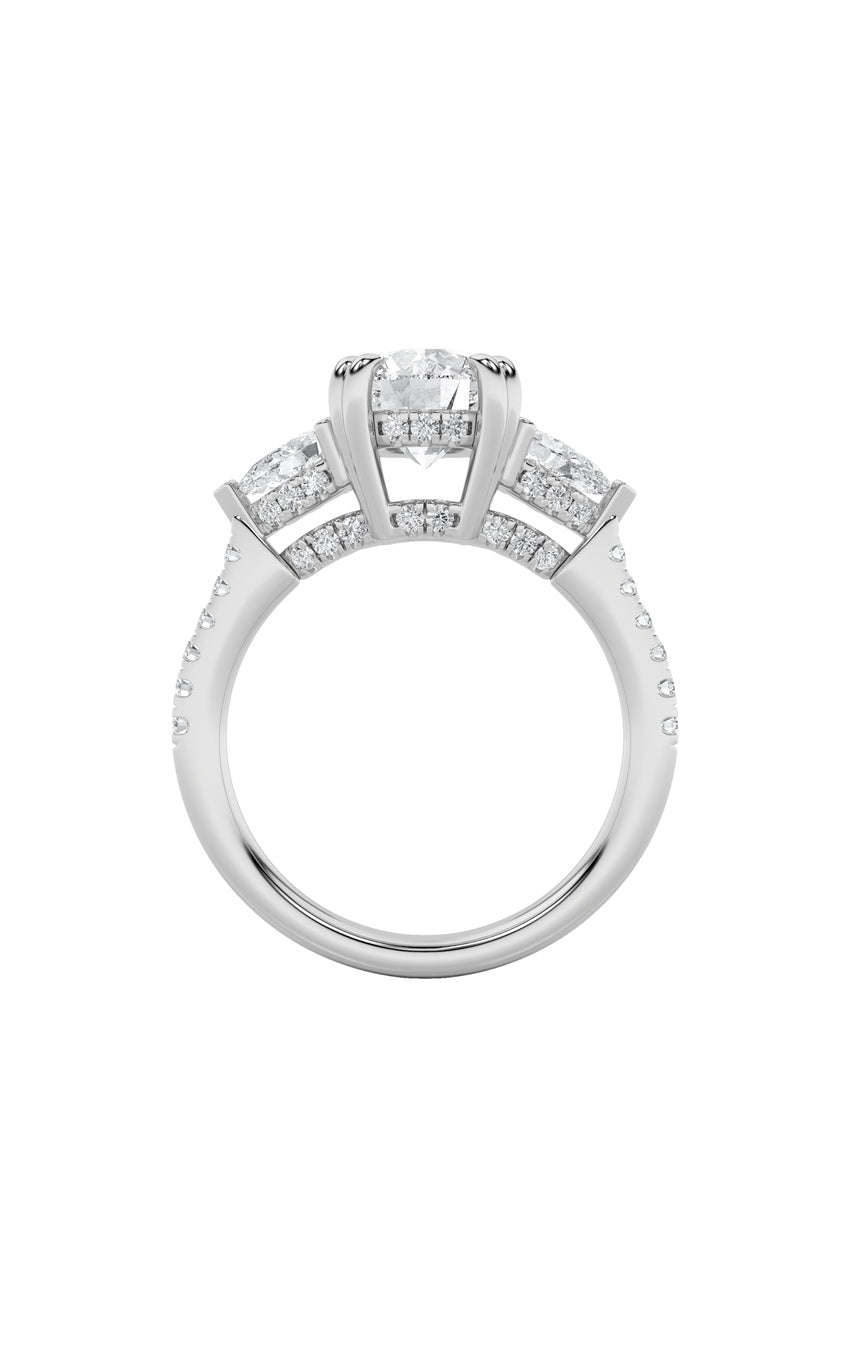 3Cttw Round Shaped Lab Grown Diamond (F/VS) ThreeStone Accented Engagement Ring in 14K Gold