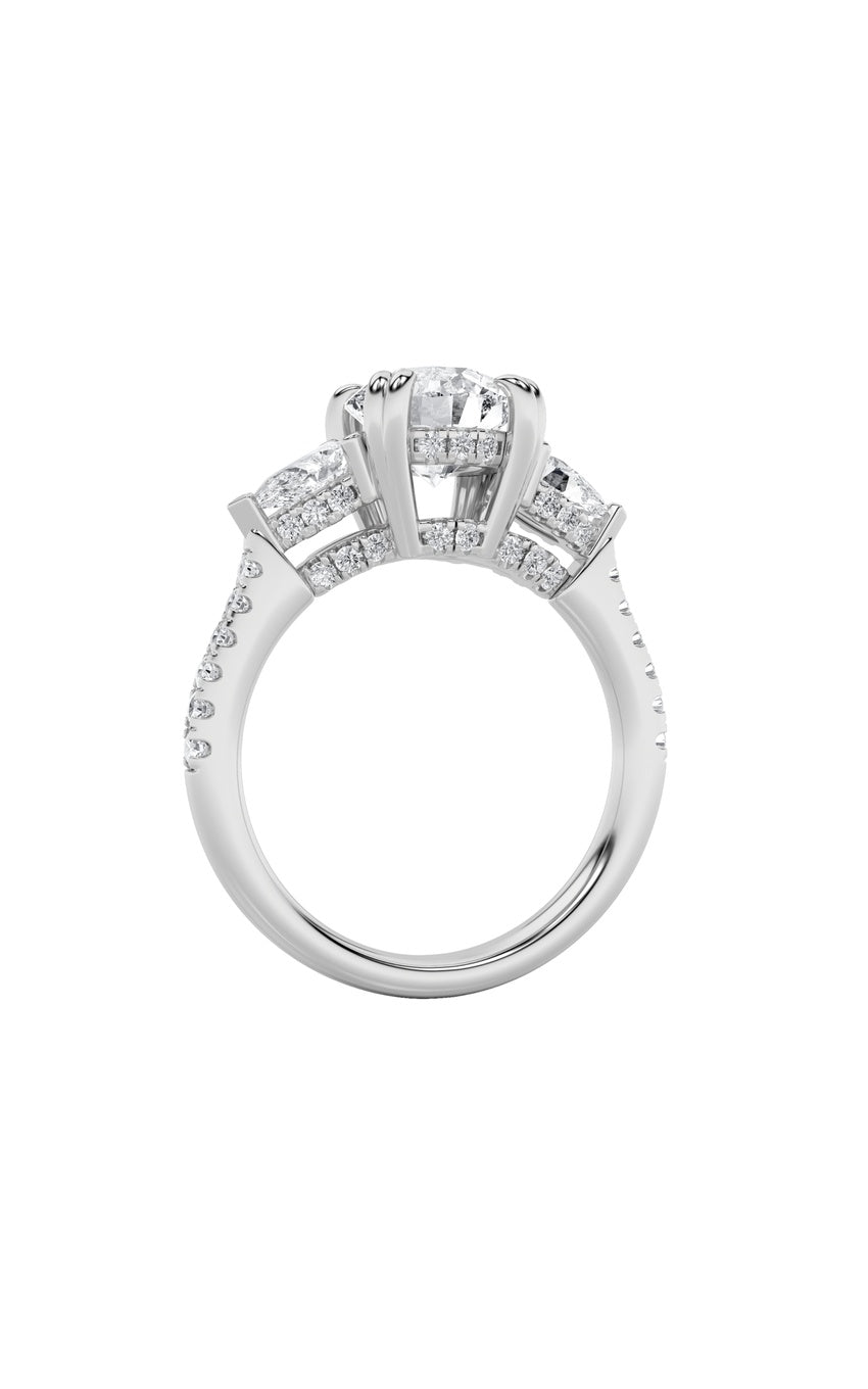 3Cttw Round Shaped Lab Grown Diamond (F/VS) ThreeStone Accented Engagement Ring in 14K Gold