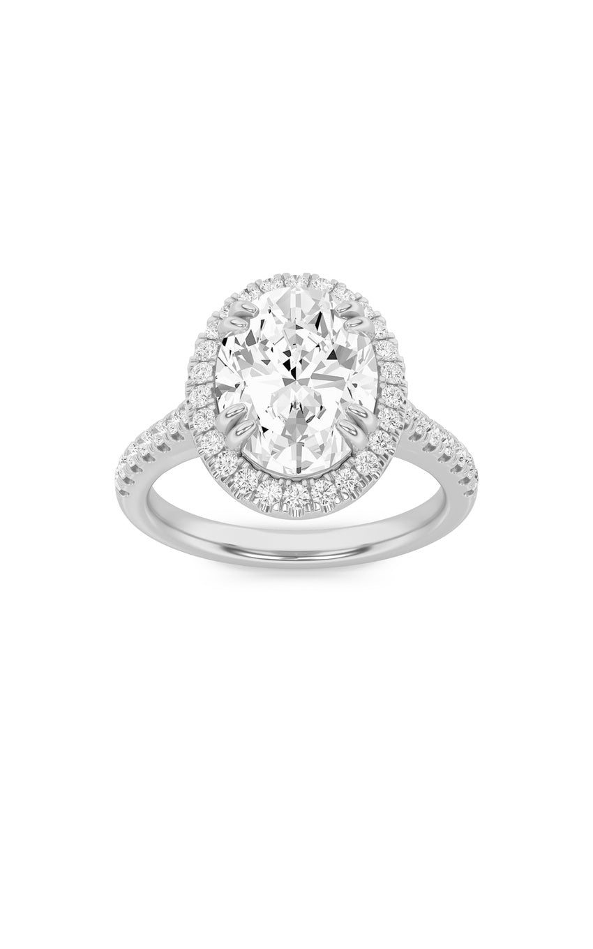 3Cttw Oval Shaped Lab Grown Diamond (F/VS) Classic Halo Accented Engagement Ring in 14K Gold