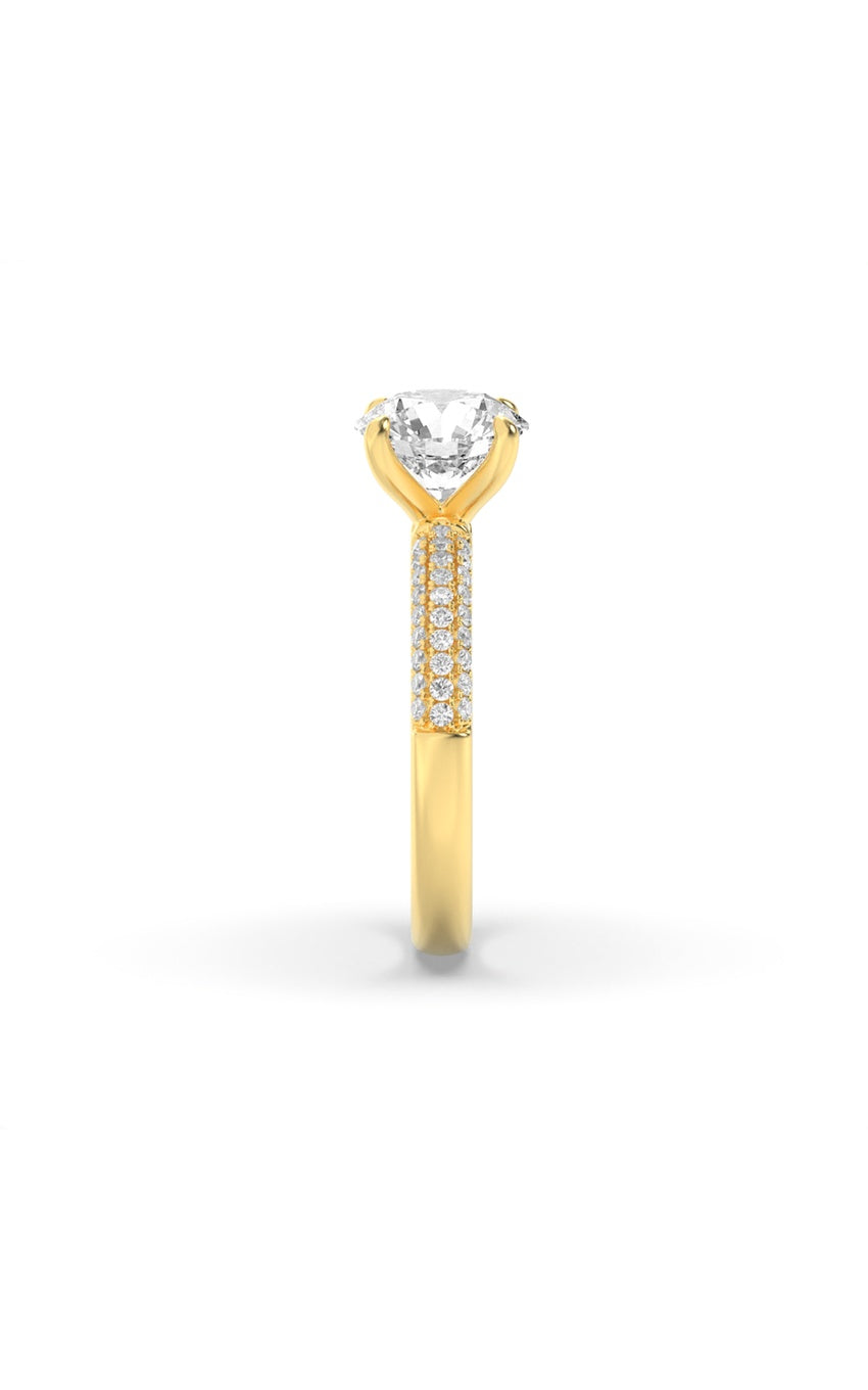 2.5Cttw Round Shaped Lab Grown Diamond (F/VS) Three Row Micro Pave Engagement Ring in 14K Gold