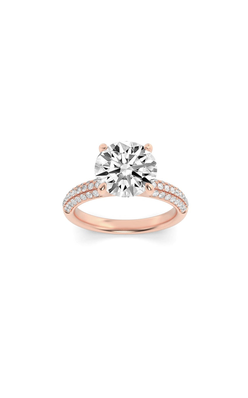 2.5Cttw Round Shaped Lab Grown Diamond (F/VS) Three Row Micro Pave Engagement Ring in 14K Gold