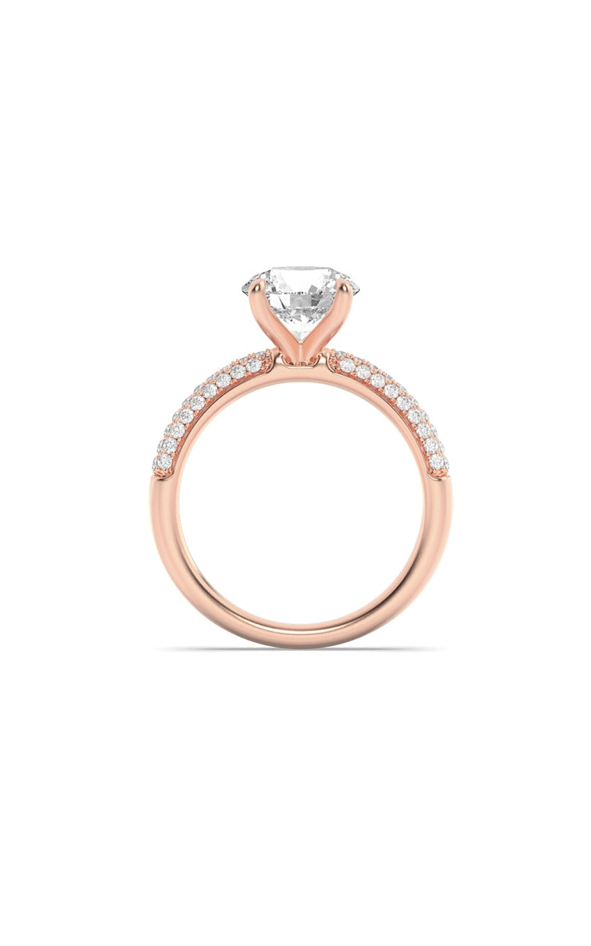2.5Cttw Round Shaped Lab Grown Diamond (F/VS) Three Row Micro Pave Engagement Ring in 14K Gold
