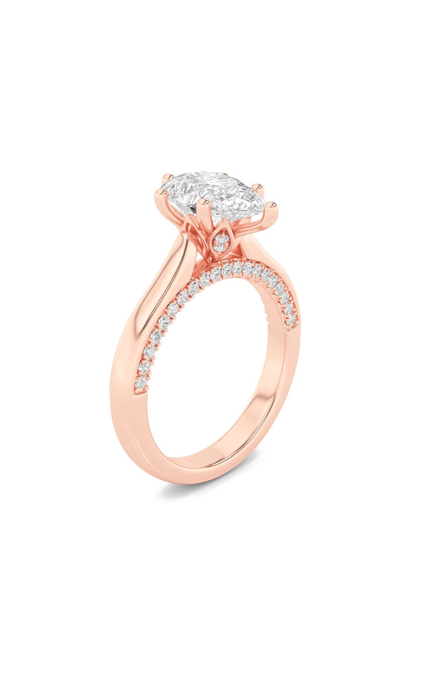 1.25Cttw Pear Shaped Lab Grown Diamond (F/VS) Tulip Motif Accented Engagement Ring in 14K Gold