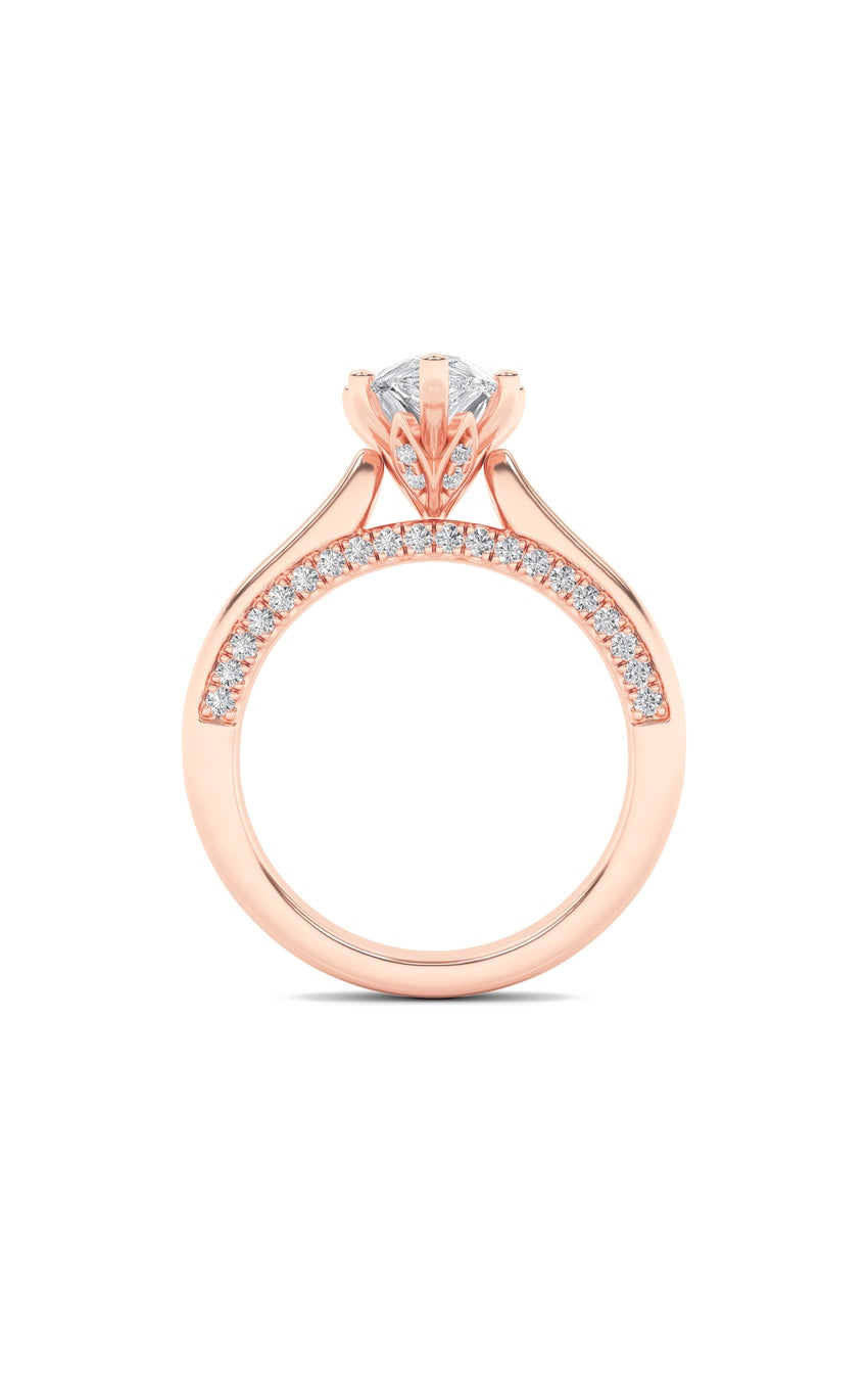 1.25Cttw Pear Shaped Lab Grown Diamond (F/VS) Tulip Motif Accented Engagement Ring in 14K Gold