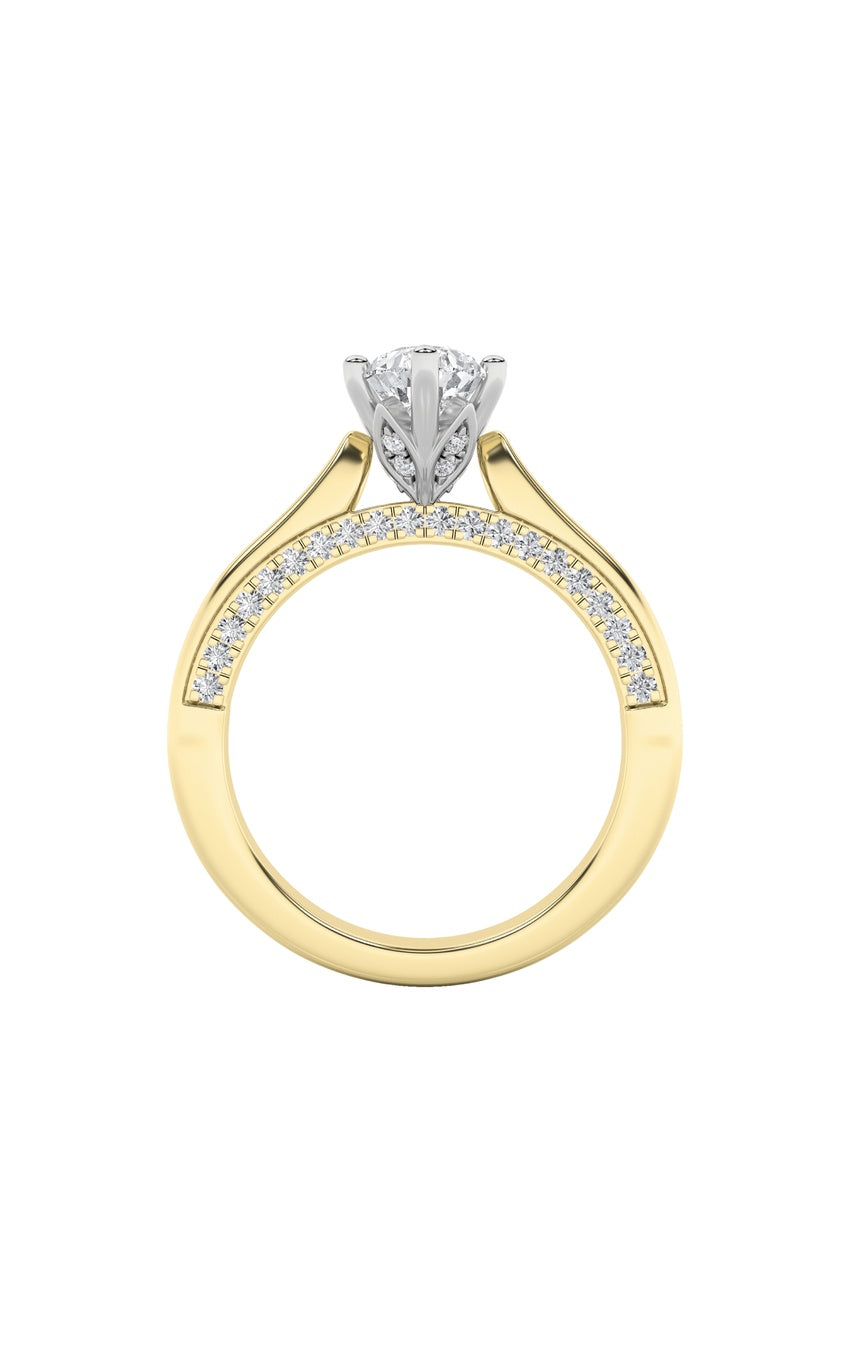 1.25Cttw Pear Shaped Lab Grown Diamond (F/VS) Tulip Motif Accented Engagement Ring in 14K Gold