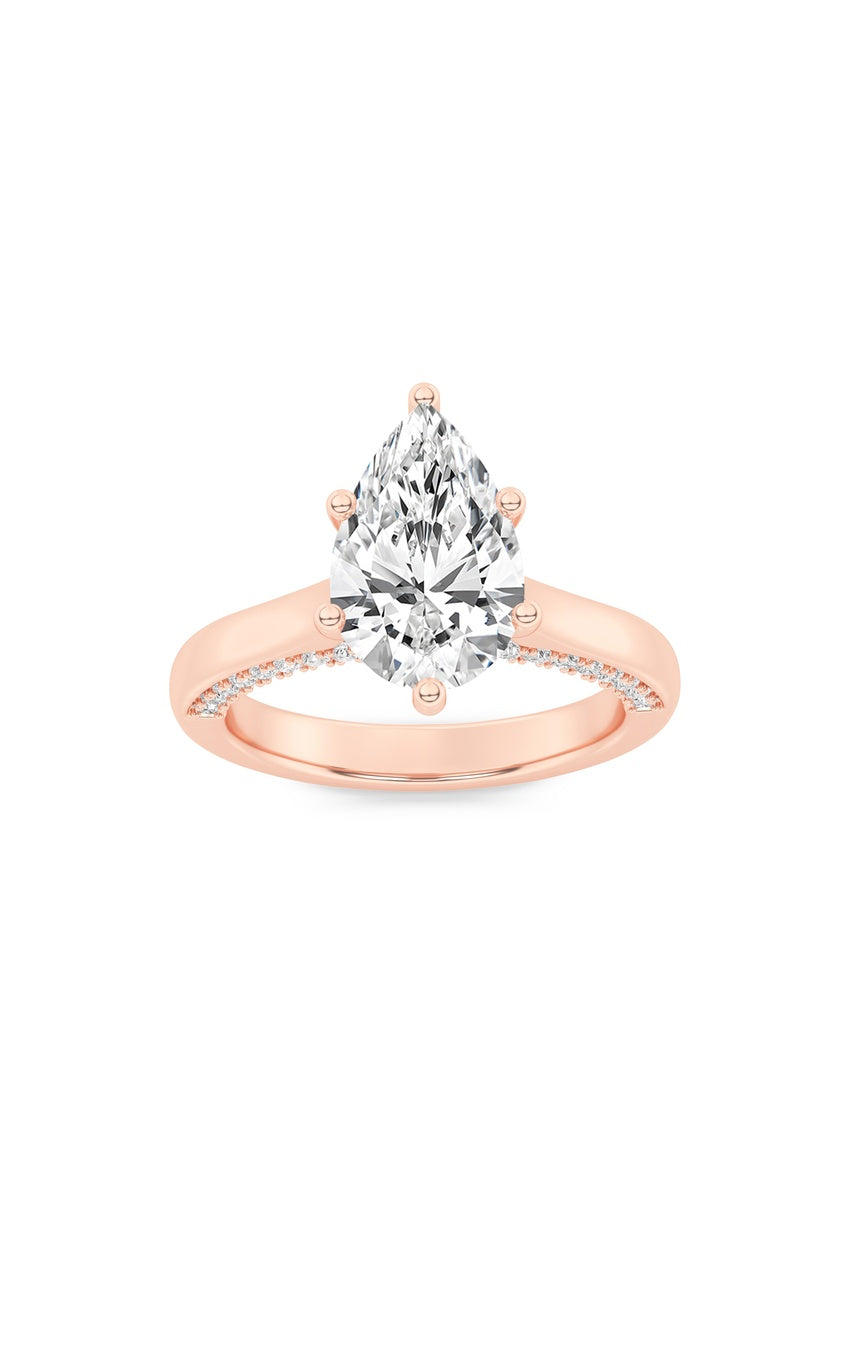 2Cttw Pear Shaped Lab Grown Diamond (F/VS) Tulip Motif Accented Engagement Ring in 14K Gold