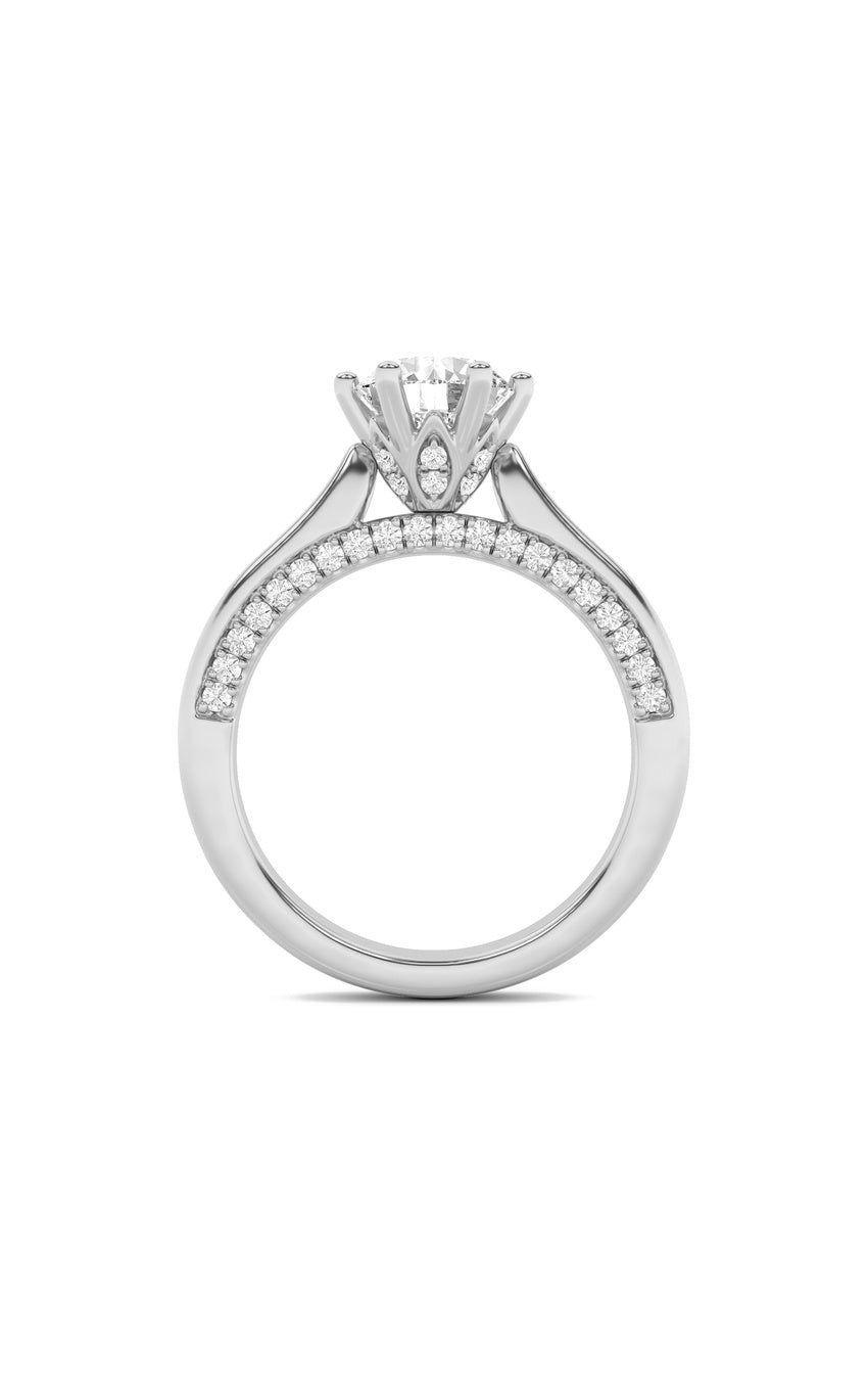 2Cttw Round Shaped Lab Grown Diamond (F/VS) TulipMotif Accented Engagement Ring in 14K Gold