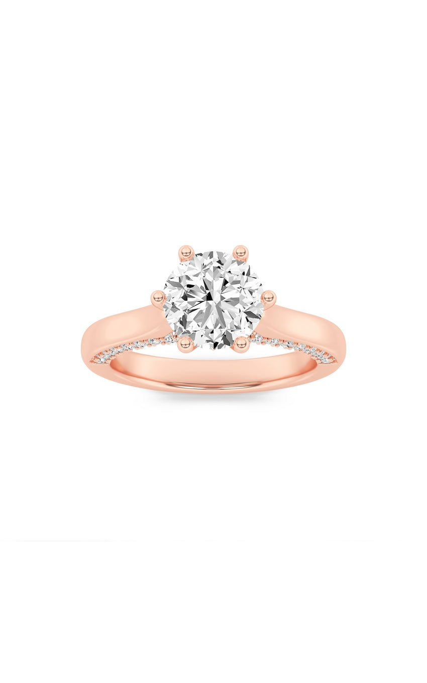 2Cttw Round Shaped Lab Grown Diamond (F/VS) TulipMotif Accented Engagement Ring in 14K Gold