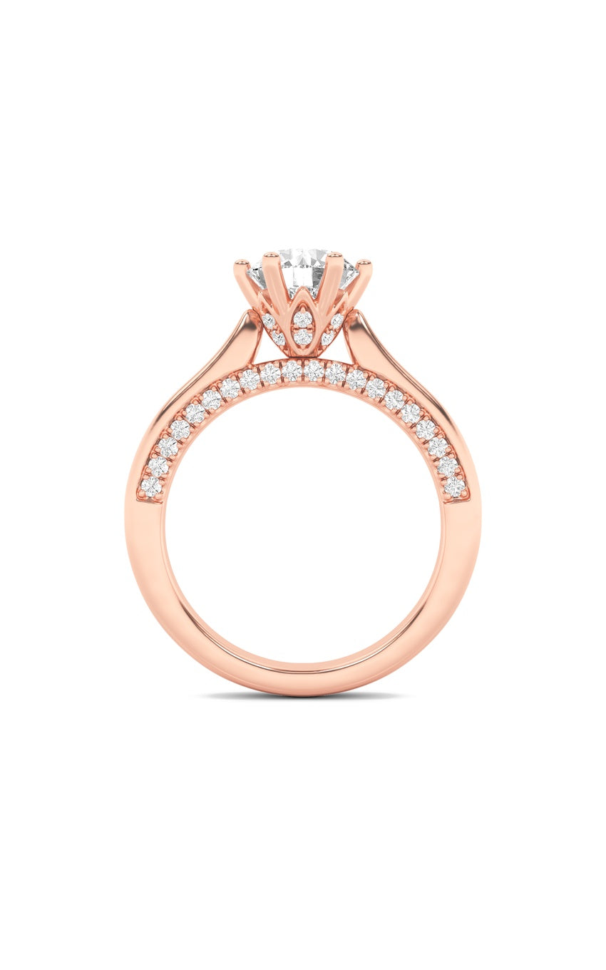 2Cttw Round Shaped Lab Grown Diamond (F/VS) TulipMotif Accented Engagement Ring in 14K Gold