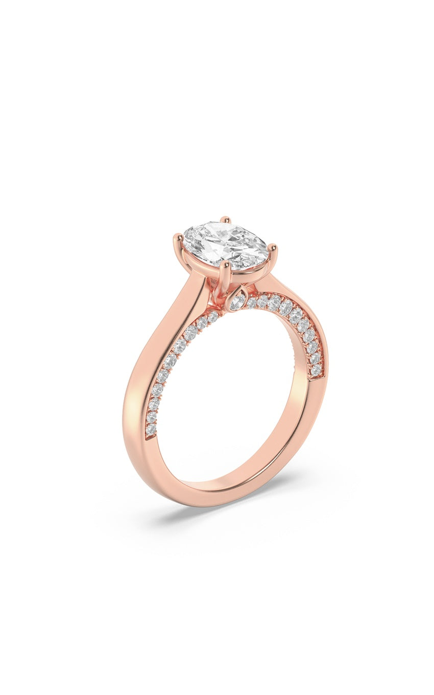 1.33Cttw Oval Shaped Lab Grown Diamond (F/VS) Accented Bridge Shank Engagement Ring in 14K Gold