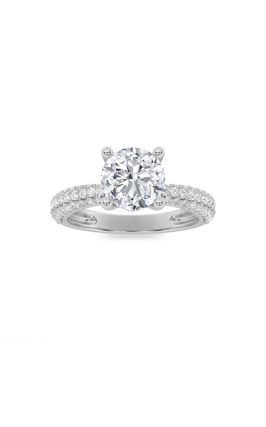 2Cttw Round Shaped Lab Grown Diamond (F/VS) ThreeRow Micro Pave Engagement Ring in 14K Gold