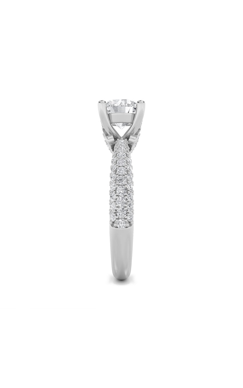 2Cttw Round Shaped Lab Grown Diamond (F/VS) ThreeRow Micro Pave Engagement Ring in 14K Gold
